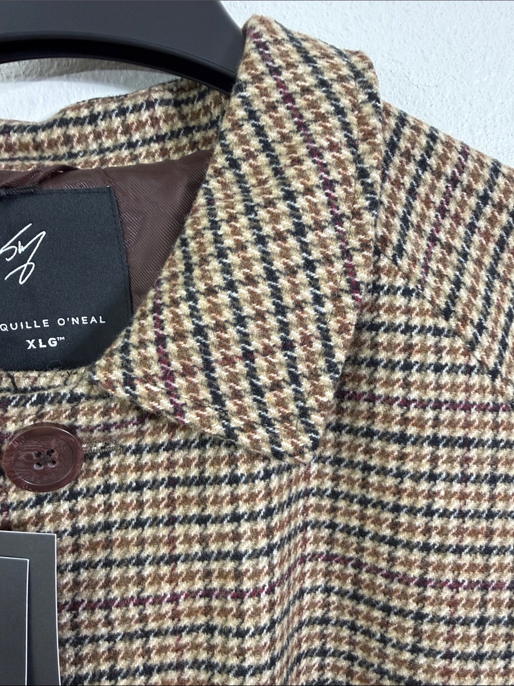 Shaquille O’Neal Men's Brown Trench Coat Plaid XLG